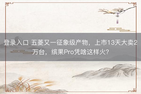 登录入口 五菱又一征象级产物，上市13天大卖2万台，缤果Pro凭啥这样火？
